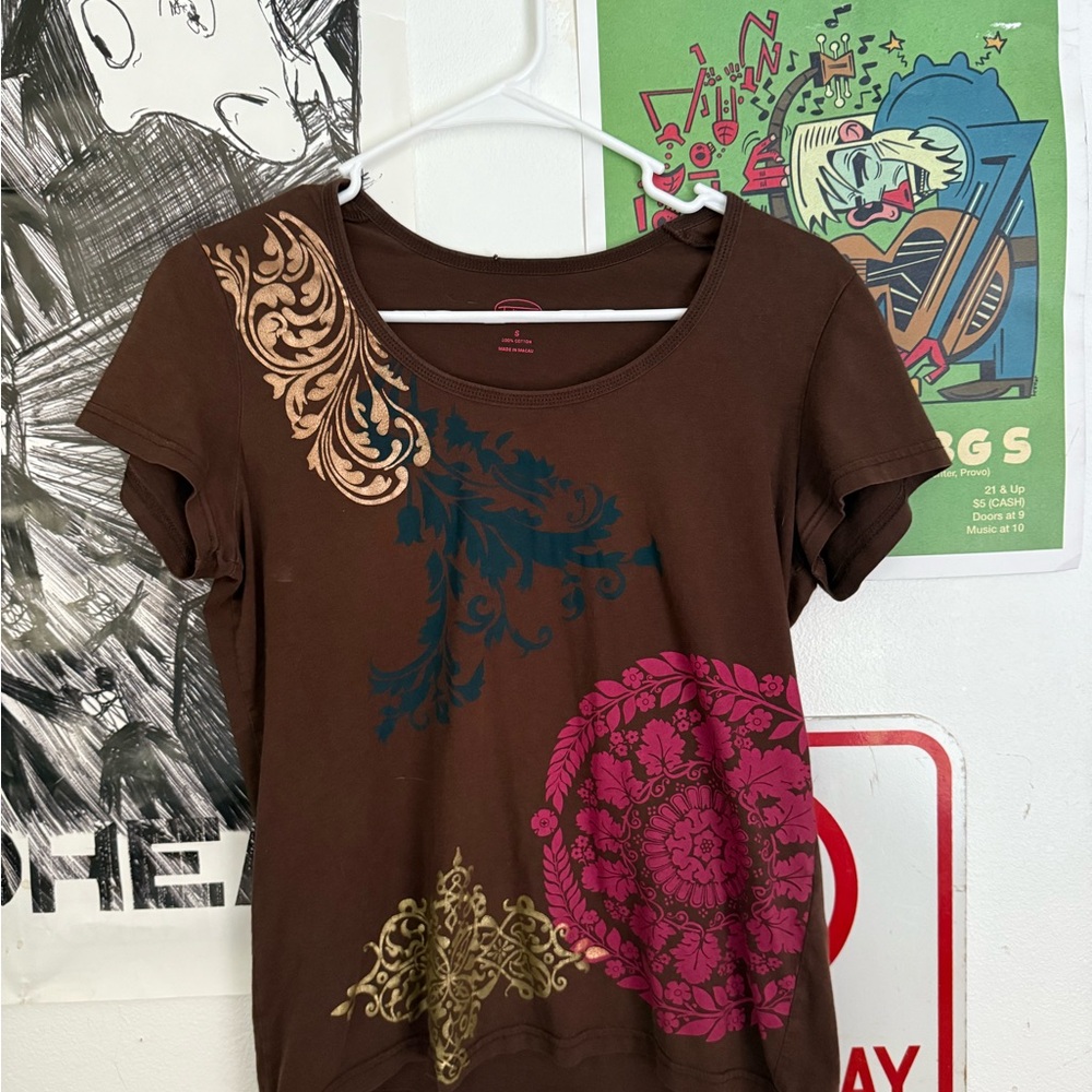 Brown Graphic Women Top